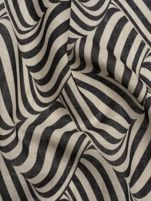 Black and Beige Swirling Stripes Lightweight Linen Woven Black and Beige Swirling Stripes Lightweight Linen Woven