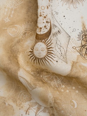 Beige and Brown Arcane Symbols Lightweight Linen Woven Beige and Brown Arcane Symbols Lightweight Linen Woven