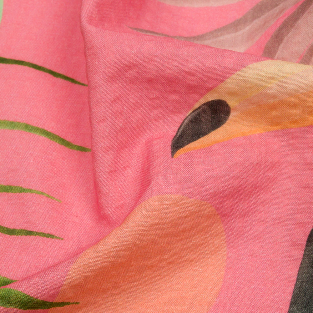 Cotton and Viscose Striped Seersucker Print – Pink Birds and Leaves – Mood Exclusive Birds of Paradise Cotton and Viscose Striped Seersucker Print – Pink Birds and Leaves – Mood Exclusive Birds of Paradise