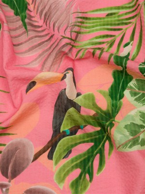 Cotton and Viscose Striped Seersucker Print – Pink Birds and Leaves – Mood Exclusive Birds of Paradise Cotton and Viscose Striped Seersucker Print – Pink Birds and Leaves – Mood Exclusive Birds of Paradise