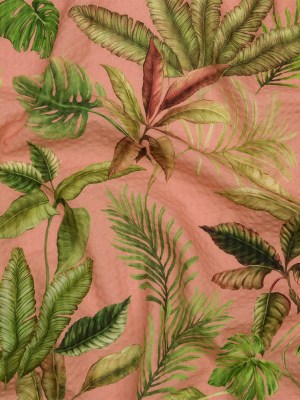Cotton and Viscose Striped Seersucker Print – Pink Leaves – Mood Exclusive Tropic Royale Cotton and Viscose Striped Seersucker Print – Pink Leaves – Mood Exclusive Tropic Royale