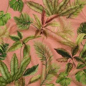 Cotton and Viscose Striped Seersucker Print – Pink Leaves – Mood Exclusive Tropic Royale Cotton and Viscose Striped Seersucker Print – Pink Leaves – Mood Exclusive Tropic Royale