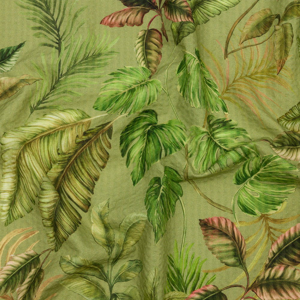 Cotton and Viscose Striped Seersucker Print – Green Leaves – Mood Exclusive Tropic Royale Cotton and Viscose Striped Seersucker Print – Green Leaves – Mood Exclusive Tropic Royale