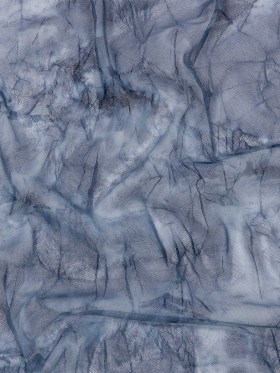 Indigo Tie Dye Crinkled Polyester Stretch Tulle Indigo Tie Dye Crinkled Polyester Stretch Tulle