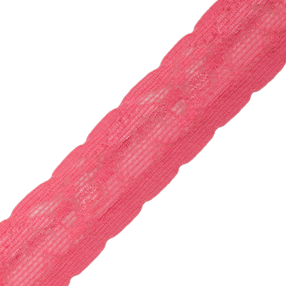 Famous NYC Designer Bubblegum Floral and Scalloped Stretch Lace Trim - 0.9375"