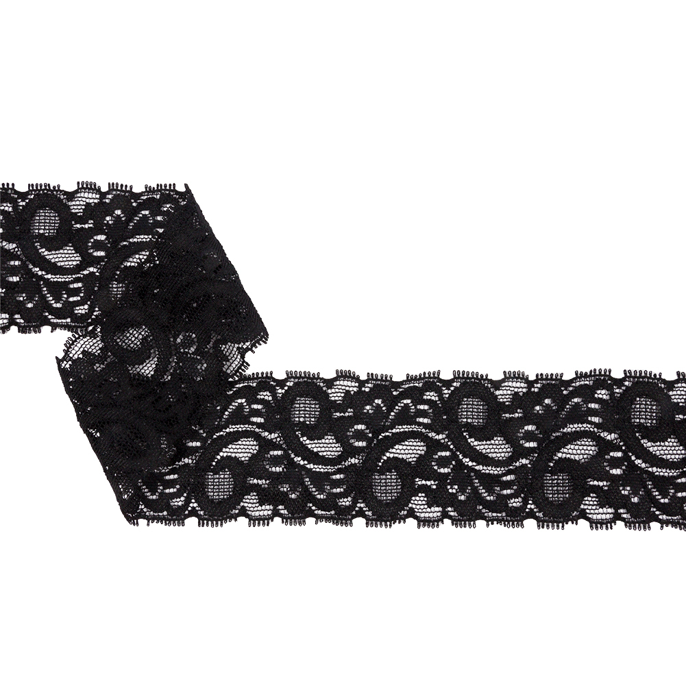 Famous NYC Designer Black Swirls and Leaves Stretch Lace Trim – 1.75″ Famous NYC Designer Black Swirls and Leaves Stretch Lace Trim – 1.75″