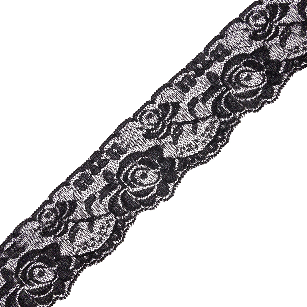 Famous NYC Designer Black Delicate Roses Stretch Lace Trim with Scalloped Edge – 2.25″ Famous NYC Designer Black Delicate Roses Stretch Lace Trim with Scalloped Edge – 2.25″