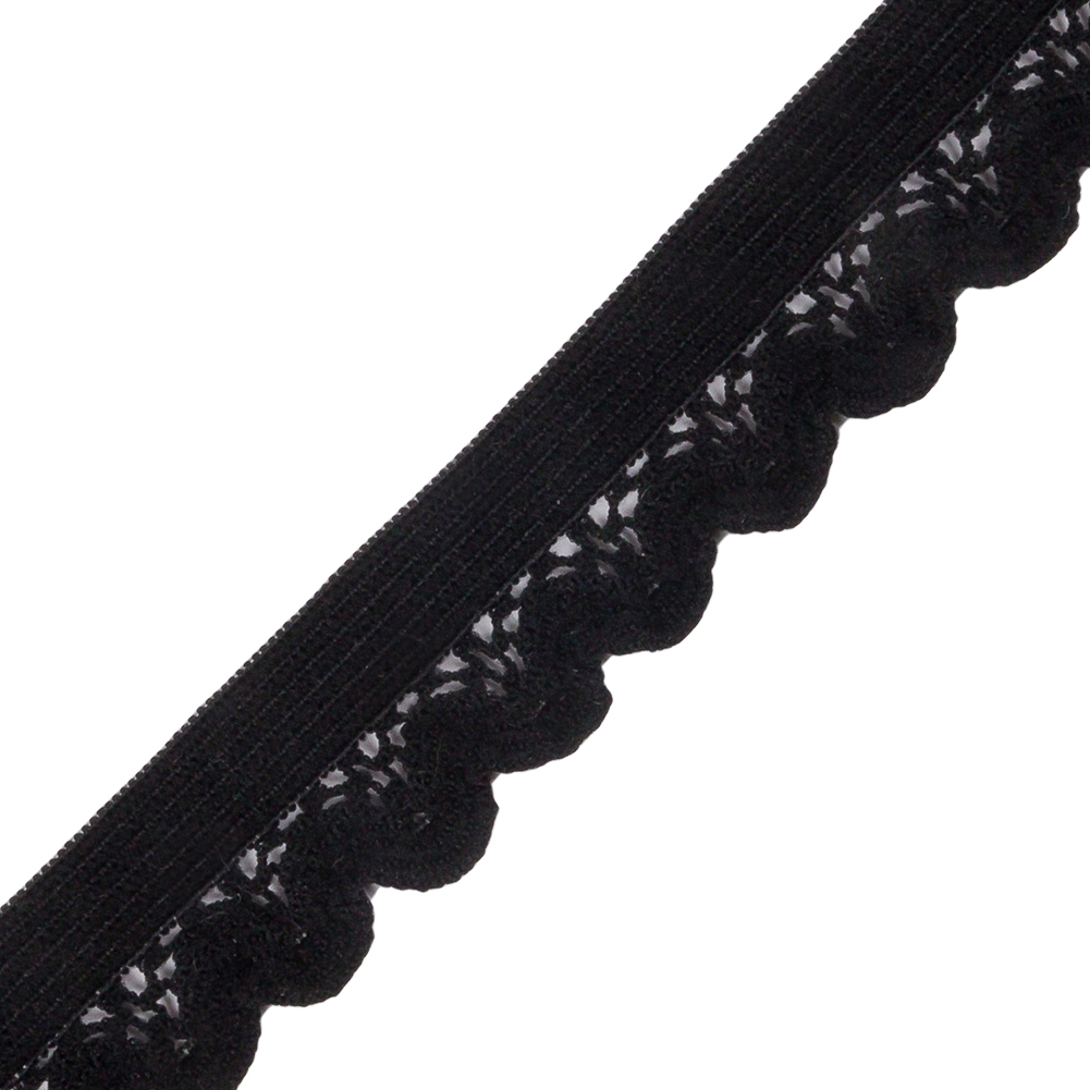 Famous NYC Designer Black Scalloped Elastic Lace Trim - 0.75"