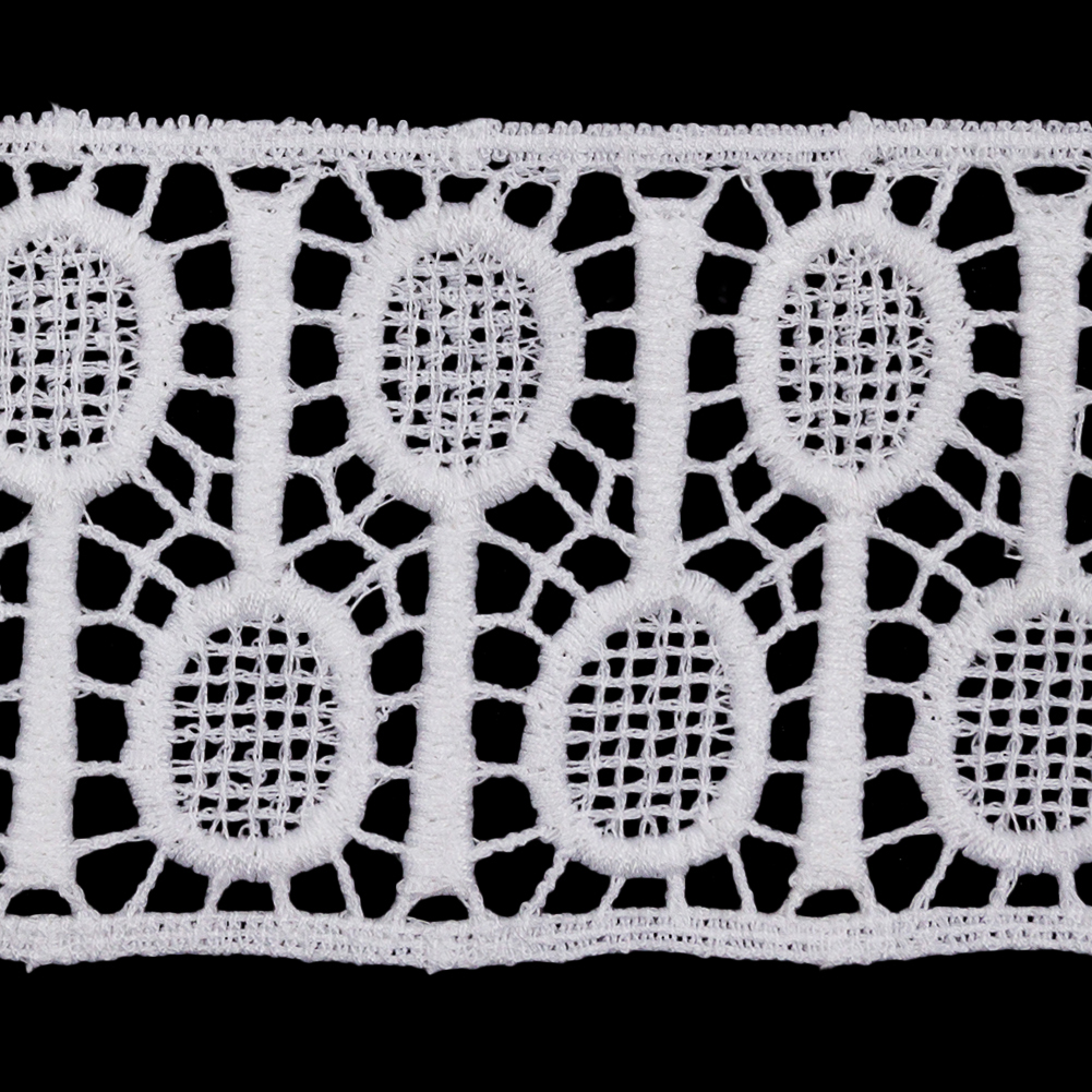 Famous NYC Designer White Tennis Rackets Cotton Venise Lace Trim - 2.125"