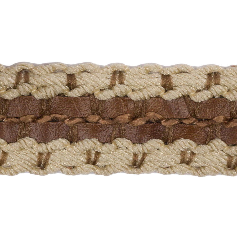 Famous NYC Designer Beige and Brown Faux Leather Stripe Basketwoven Trim – 1.25″ Famous NYC Designer Beige and Brown Faux Leather Stripe Basketwoven Trim – 1.25″