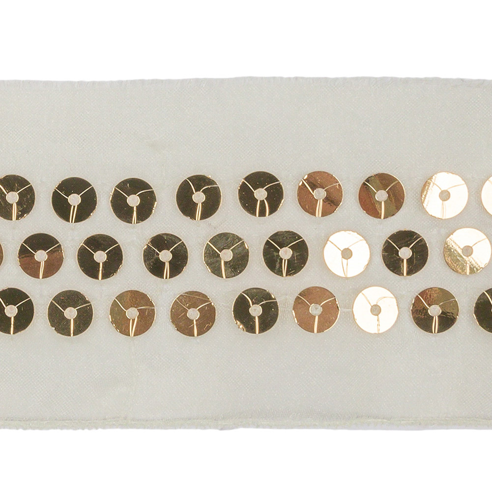 Ivory and Gold Sequined Organza Ribbon - 2"