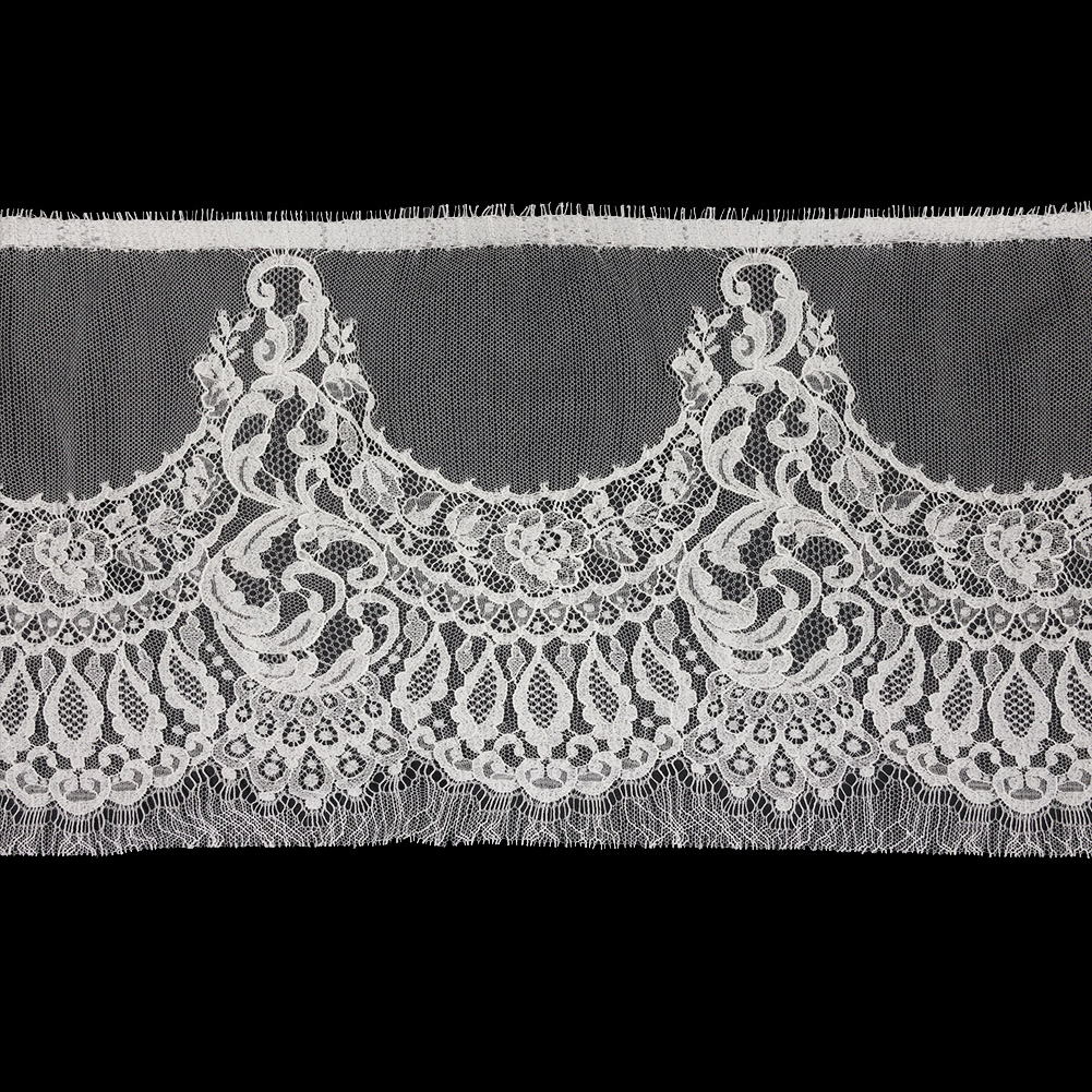Ivory Flowers and Leaves Scalloped Motif Lace Trim – 10.5″ Ivory Flowers and Leaves Scalloped Motif Lace Trim – 10.5″