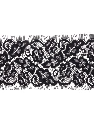 Black Floral Scrolls Lace Trim with Eyelash Fringe Edges – 3.5″ Black Floral Scrolls Lace Trim with Eyelash Fringe Edges – 3.5″
