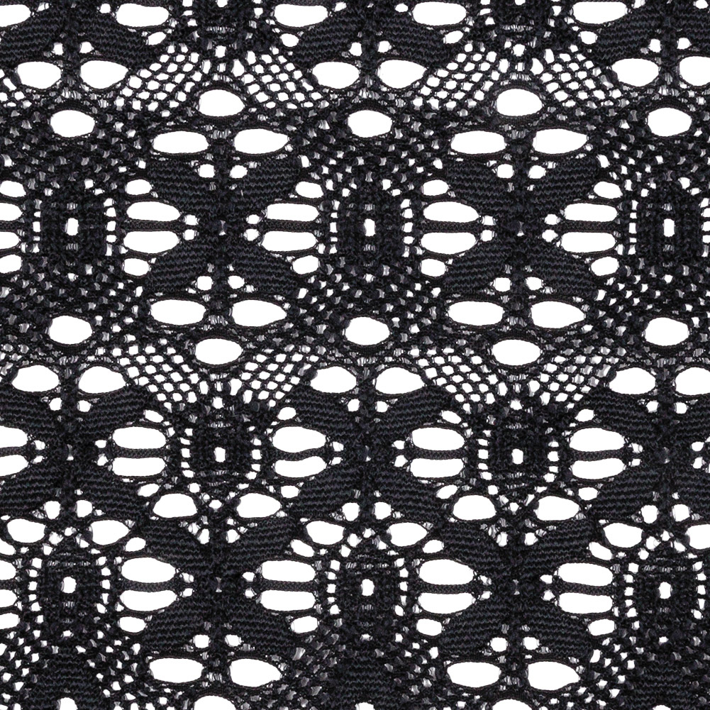 Midnight Crosses and Arches Stretch Lace Trim with Scalloped Edges - 6.5"