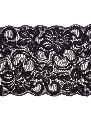Black Floral Stretch Lace with Scalloped Edges – 6″ Black Floral Stretch Lace with Scalloped Edges – 6″