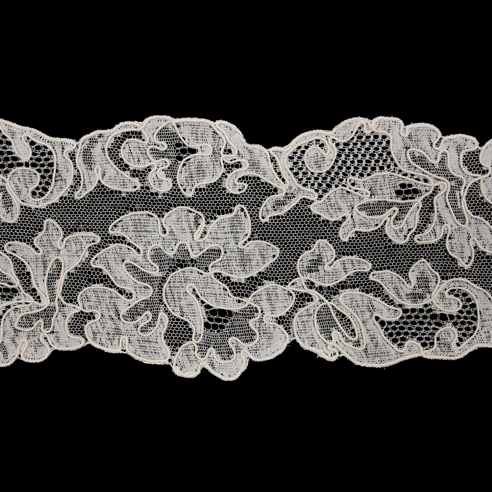 Ivory Floral Scalloped Corded Lace Trim – 3.75″ Ivory Floral Scalloped Corded Lace Trim – 3.75″