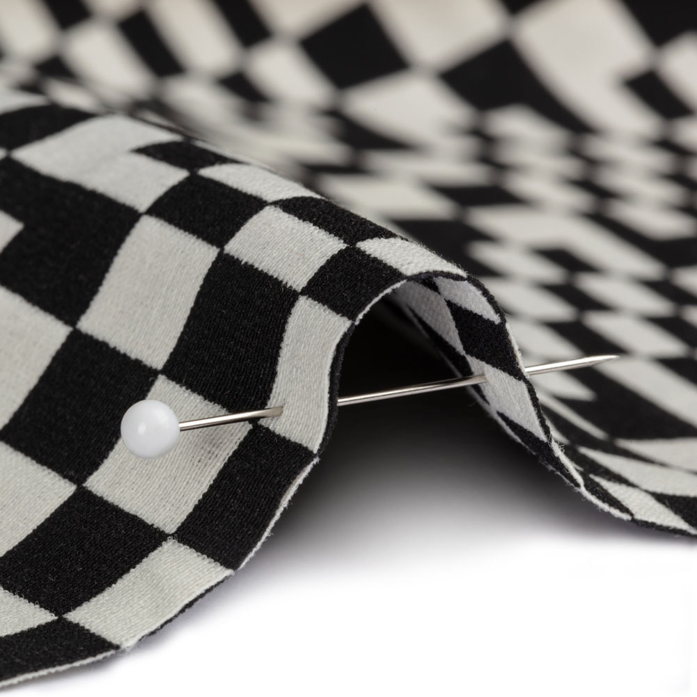 Trina Turk Black and White Geometric Stretch Cotton Double Cloth