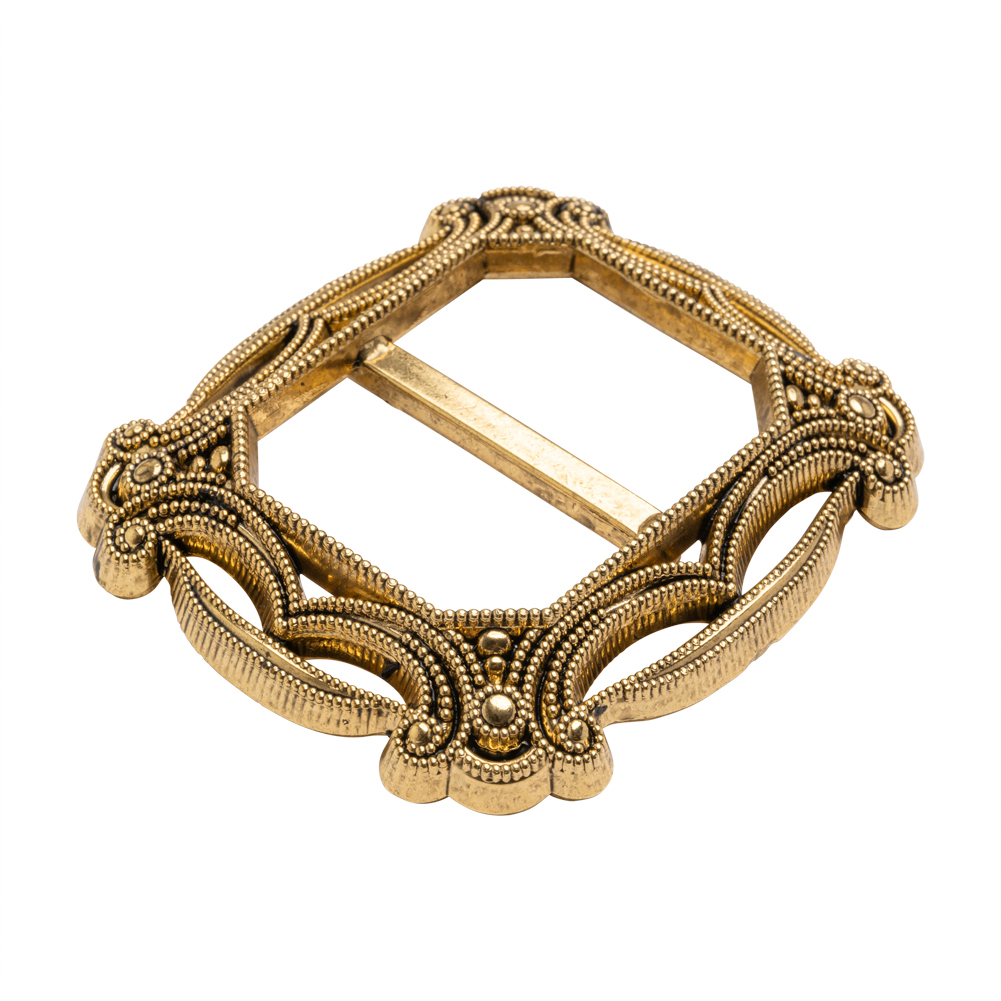 Famous NYC Designer Antique Gold Metallic Filigree Plastic Slider Buckle 2.5″ x 2.125″ Famous NYC Designer Antique Gold Metallic Filigree Plastic Slider Buckle 2.5″ x 2.125″