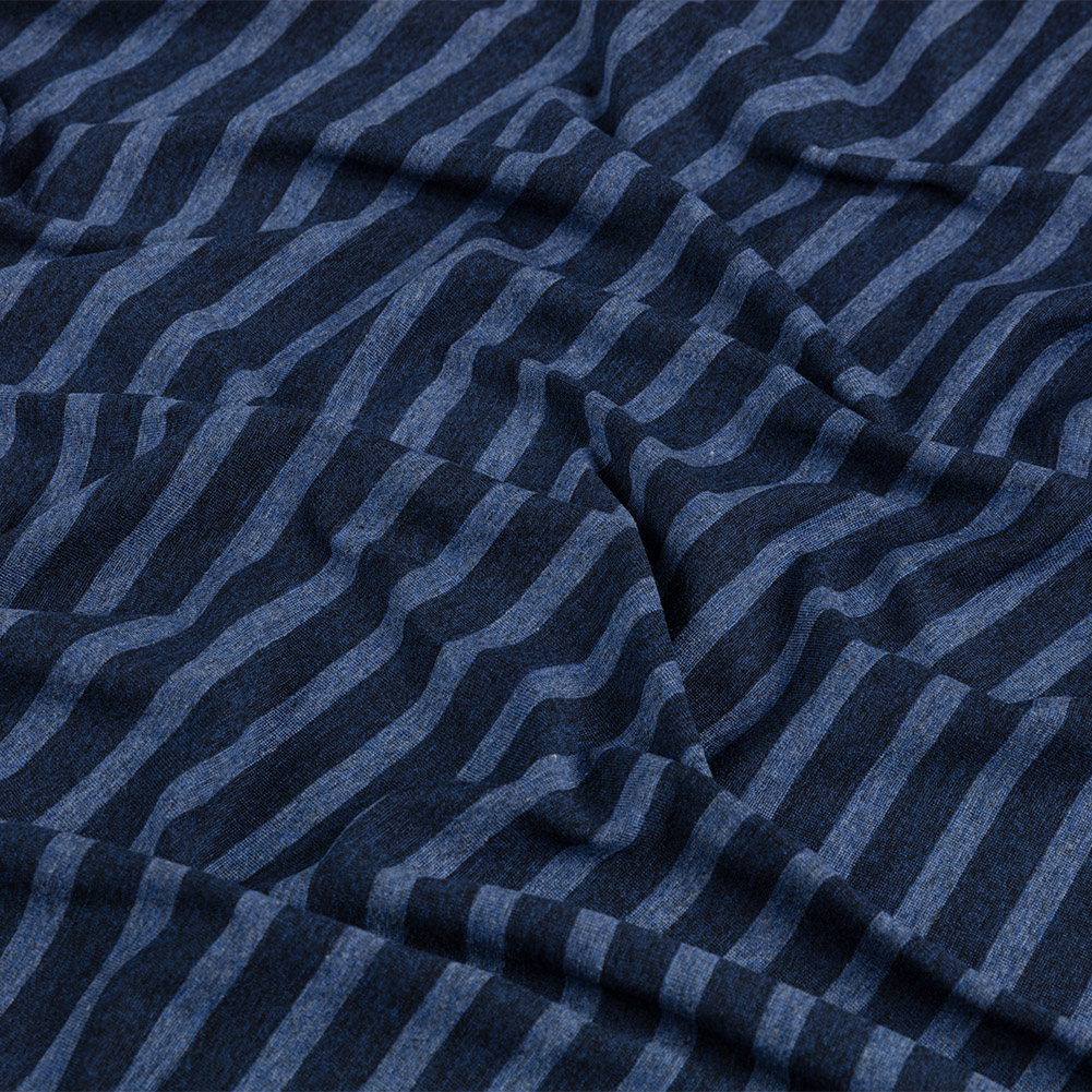 Trina Turk Navy and Heathered Blue Striped Stretch Viscose Jersey Trina Turk Navy and Heathered Blue Striped Stretch Viscose Jersey