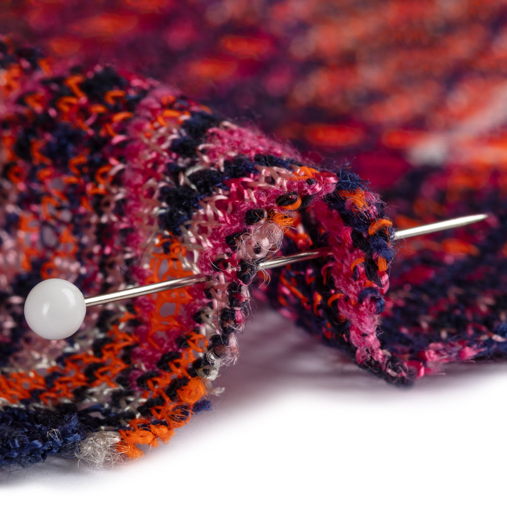 Trina Turk Pink, Navy and Orange Textured Zig Zags Viscose and Polyester Sweater Knit