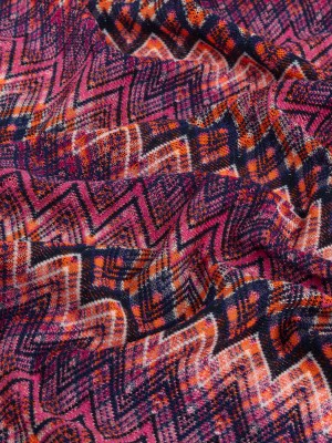 Trina Turk Pink, Navy and Orange Textured Zig Zags Viscose and Polyester Sweater Knit Trina Turk Pink, Navy and Orange Textured Zig Zags Viscose and Polyester Sweater Knit
