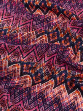 Trina Turk Pink, Navy and Orange Textured Zig Zags Viscose and Polyester Sweater Knit Trina Turk Pink, Navy and Orange Textured Zig Zags Viscose and Polyester Sweater Knit