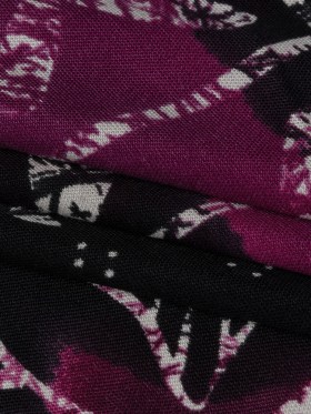 Fuchsia, Black and White Floral and Striped Batik Inspired Silk Interlock Knit Fuchsia, Black and White Floral and Striped Batik Inspired Silk Interlock Knit
