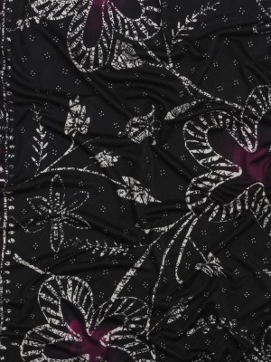 Fuchsia, Black and White Floral and Striped Batik Inspired Silk Interlock Knit Fuchsia, Black and White Floral and Striped Batik Inspired Silk Interlock Knit