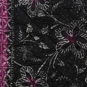 Fuchsia, Black and White Floral and Striped Batik Inspired Silk Interlock Knit Fuchsia, Black and White Floral and Striped Batik Inspired Silk Interlock Knit
