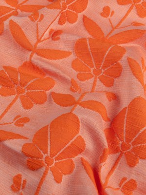 Trina Turk Pale Peach and Orange Retro Floral Rows Slubbed Polyester Jacquard Trina Turk Pale Peach and Orange Retro Floral Rows Slubbed Polyester Jacquard