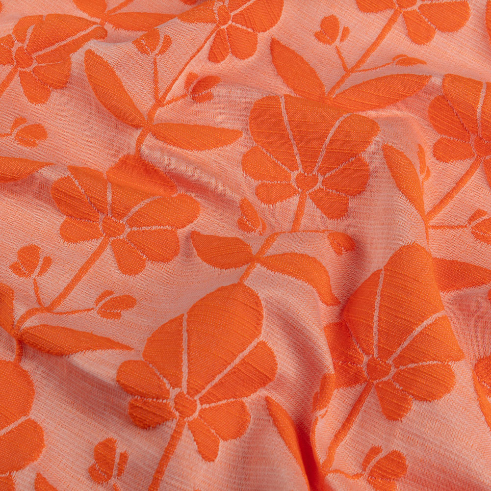 Trina Turk Pale Peach and Orange Retro Floral Rows Slubbed Polyester Jacquard Trina Turk Pale Peach and Orange Retro Floral Rows Slubbed Polyester Jacquard