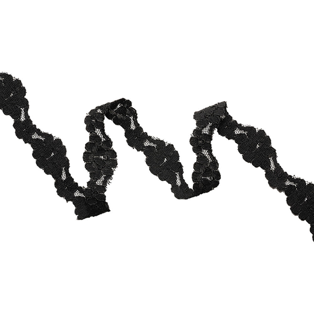 Black Floral Scalloped Corded Lace Trim – 1″ Black Floral Scalloped Corded Lace Trim – 1″