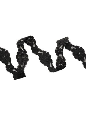 Black Floral Scalloped Corded Lace Trim – 1″ Black Floral Scalloped Corded Lace Trim – 1″