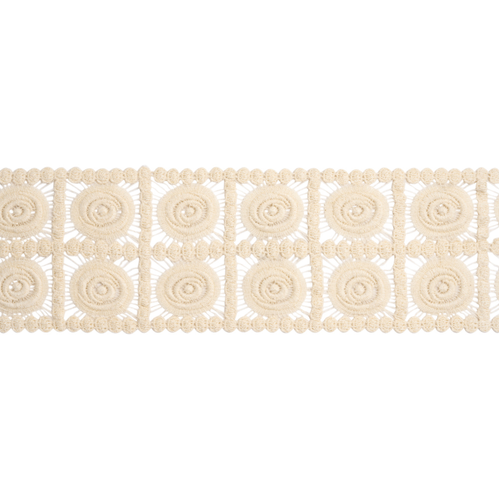 Natural Swirling Circles in Squares Cotton Venise Lace Trim – 4″ Natural Swirling Circles in Squares Cotton Venise Lace Trim – 4″