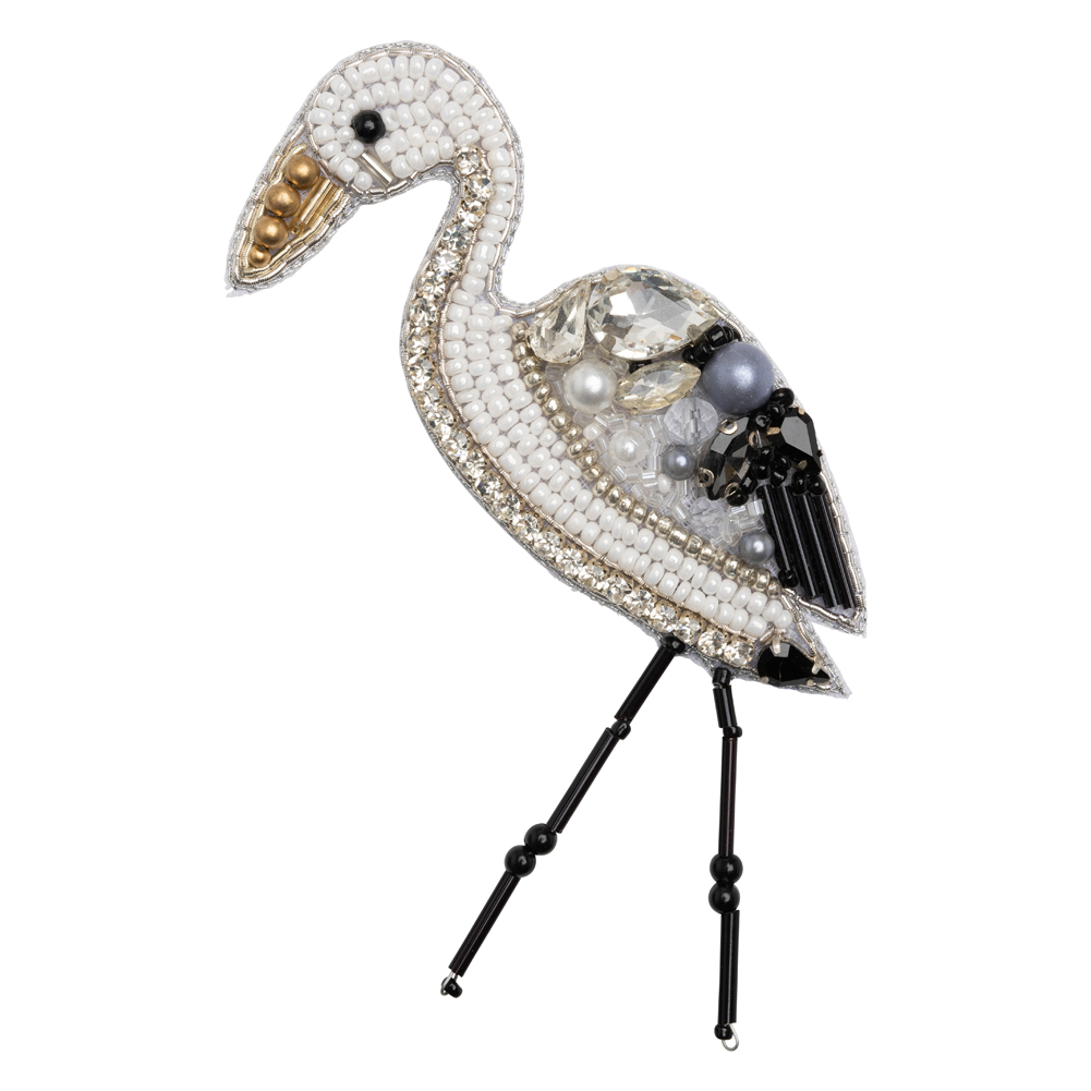 Rhinestones and Glass Beaded Applique, 3.5″ x 2.25″ – Small Black, White and Gray Crane – Alice Collection Rhinestones and Glass Beaded Applique, 3.5″ x 2.25″ – Small Black, White and Gray Crane – Alice Collection