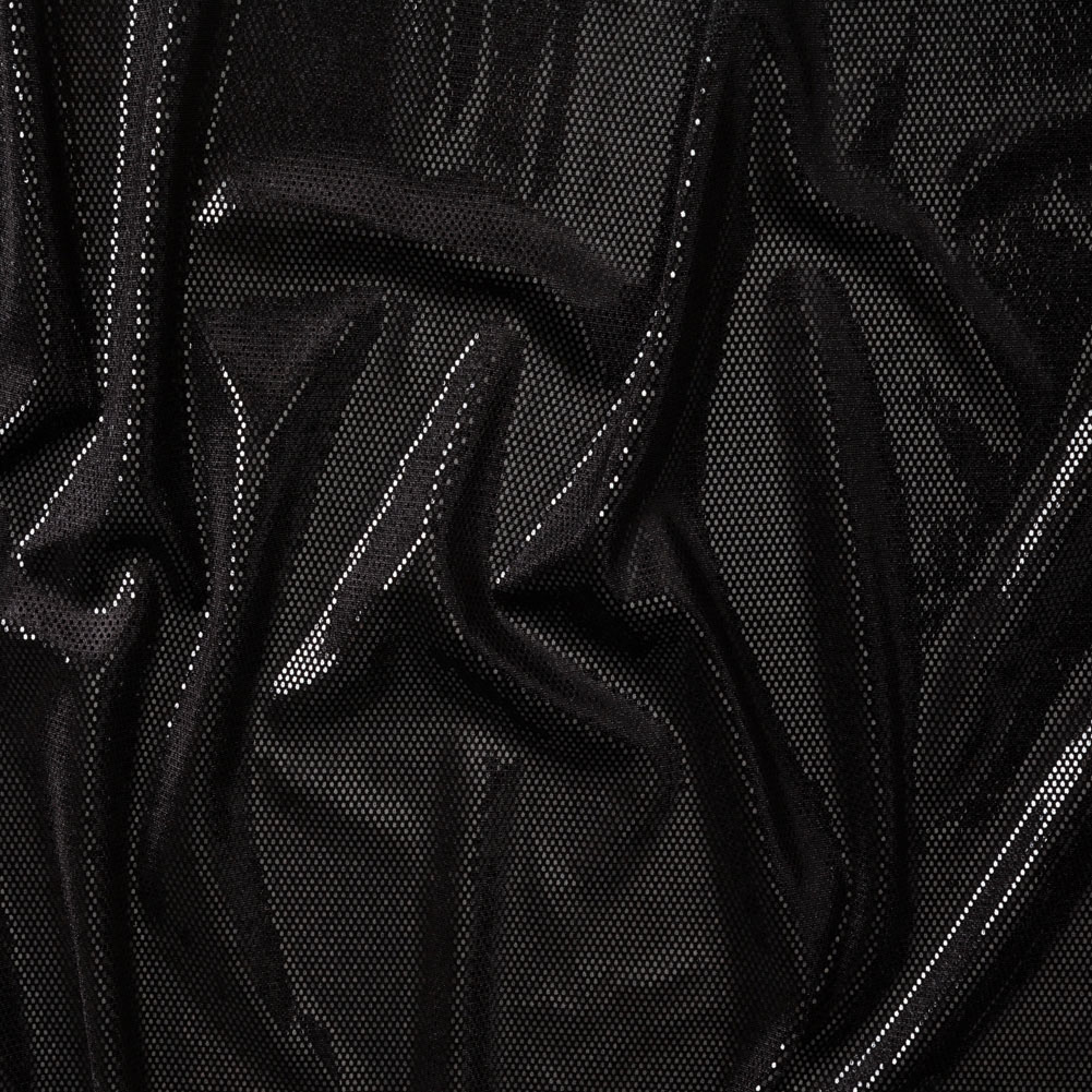 Stretch Polyester Velour with Crystal Foiled Polka Dots – Black Stretch Polyester Velour with Crystal Foiled Polka Dots – Black