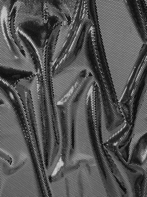 Stretch Polyester Velour with Crystal Foiled Polka Dots – Black and Silver Stretch Polyester Velour with Crystal Foiled Polka Dots – Black and Silver