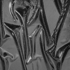 Stretch Polyester Velour with Crystal Foiled Polka Dots – Black and Silver Stretch Polyester Velour with Crystal Foiled Polka Dots – Black and Silver