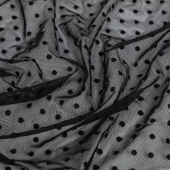 Black Flocked Polka Dots Stretch Nylon Mesh Black Flocked Polka Dots Stretch Nylon Mesh