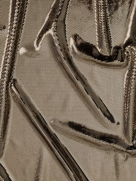 Stretch Polyester Velour with Crystal Foiled Polka Dots – Black and Gold Stretch Polyester Velour with Crystal Foiled Polka Dots – Black and Gold