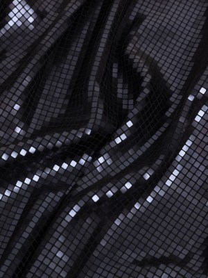 Squares Foiled Stretch Polyester Knit – Charcoal and Metallic Black – Heidi Collection Squares Foiled Stretch Polyester Knit – Charcoal and Metallic Black – Heidi Collection