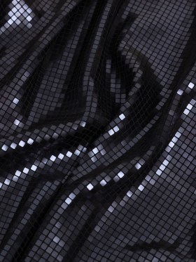 Squares Foiled Stretch Polyester Knit – Charcoal and Metallic Black – Heidi Collection Squares Foiled Stretch Polyester Knit – Charcoal and Metallic Black – Heidi Collection