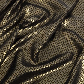Squares Foiled Stretch Polyester Knit – Olive and Metallic Black – Heidi Collection Squares Foiled Stretch Polyester Knit – Olive and Metallic Black – Heidi Collection