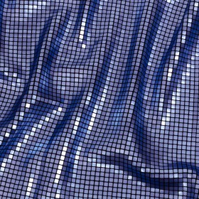 Squares Foiled Stretch Polyester Knit – Blue and Metallic Black – Heidi Collection Squares Foiled Stretch Polyester Knit – Blue and Metallic Black – Heidi Collection