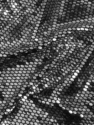 Black and Silver Hexagons Foiled Stretch Nylon Knit Black and Silver Hexagons Foiled Stretch Nylon Knit