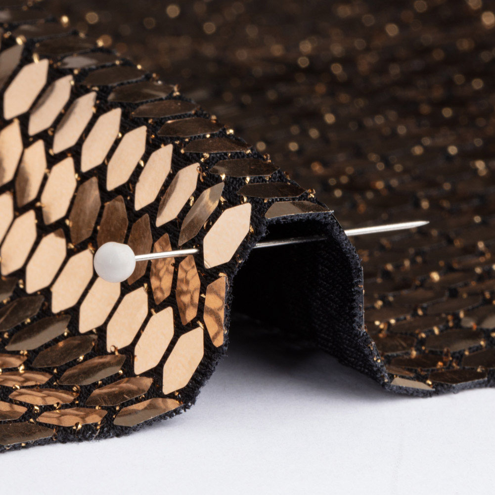 Black and Gold Hexagons Foiled Stretch Nylon Knit Black and Gold Hexagons Foiled Stretch Nylon Knit