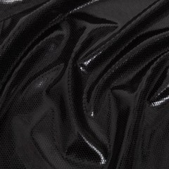 Black Dense Polka Dots Foiled Stretch Polyester Knit Black Dense Polka Dots Foiled Stretch Polyester Knit