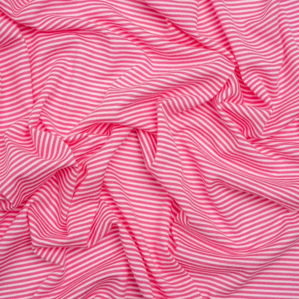 Cotton and Viscose Jersey – Pink and White Candy Stripes Cotton and Viscose Jersey – Pink and White Candy Stripes