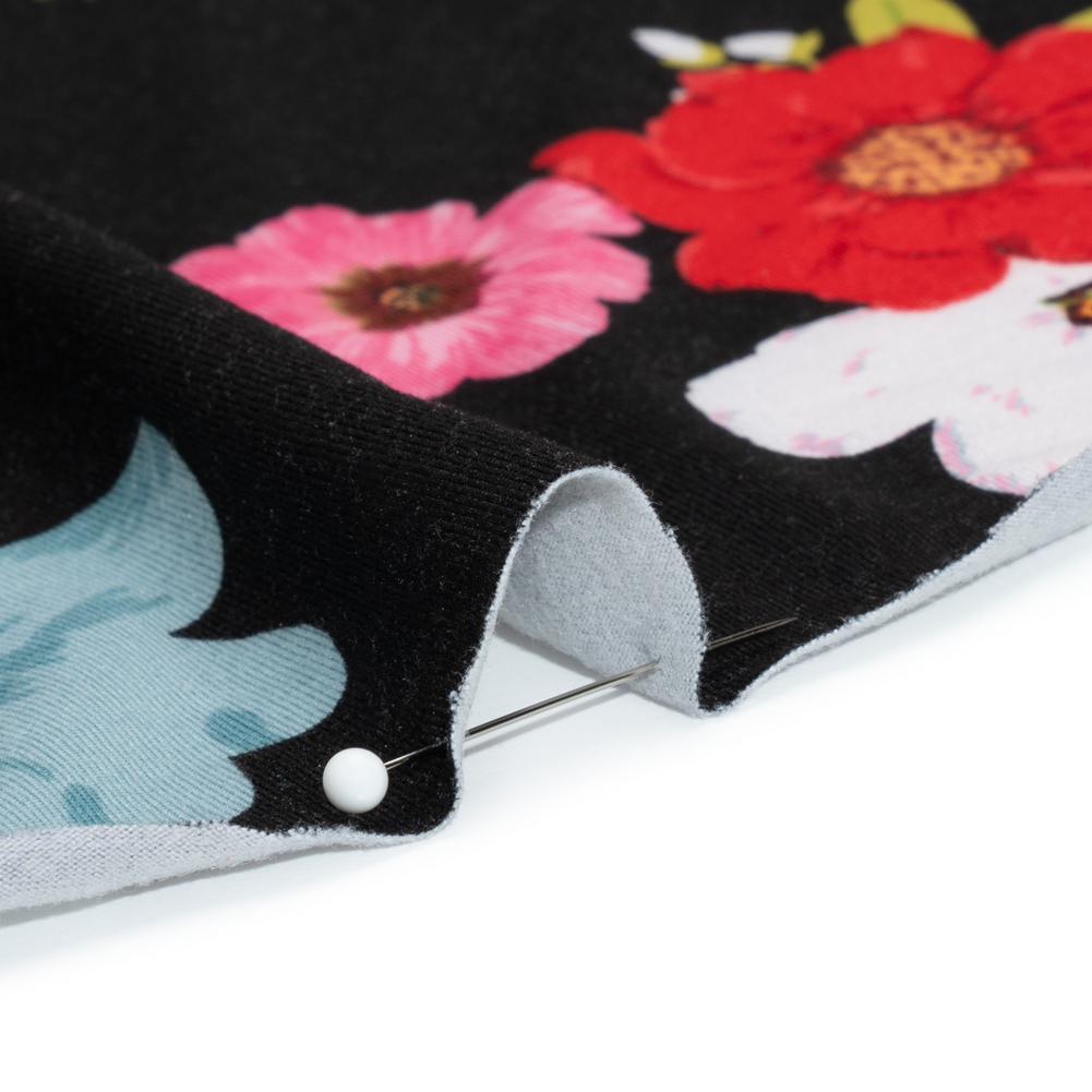 Stretch Polyester Jersey – Black, Red, and Pink Floral Stretch Polyester Jersey – Black, Red, and Pink Floral