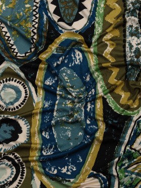 Blue, Olive and Black Abstract Maps Silk Jersey Blue, Olive and Black Abstract Maps Silk Jersey